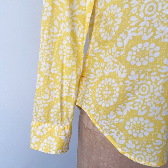 TALBOTS  Petites Yellow and White Flora Cotton Roll Tab Sleeve Summer Shirt - Picture 14 of 16